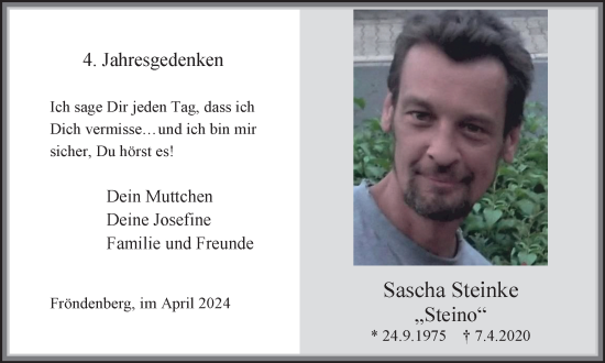 Traueranzeige von Sascha Steinke von Tageszeitung