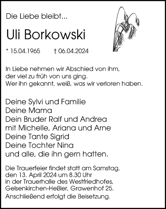 Traueranzeige von Uli Borkowski von Tageszeitung
