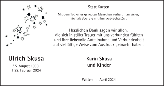 Traueranzeige von Ulrich Skusa von Tageszeitung