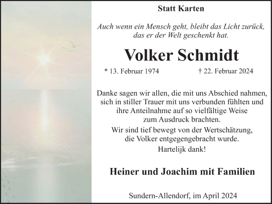 Traueranzeige von Volker Schmidt von Tageszeitung