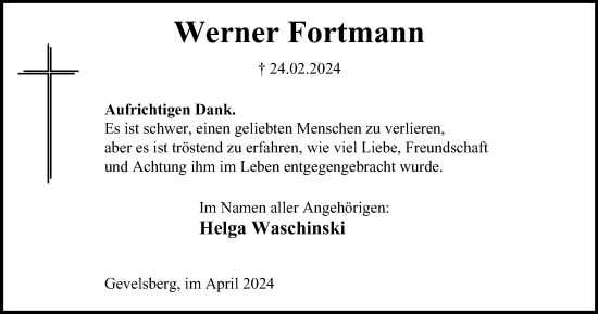 Traueranzeige von Werner Fortmann von Tageszeitung
