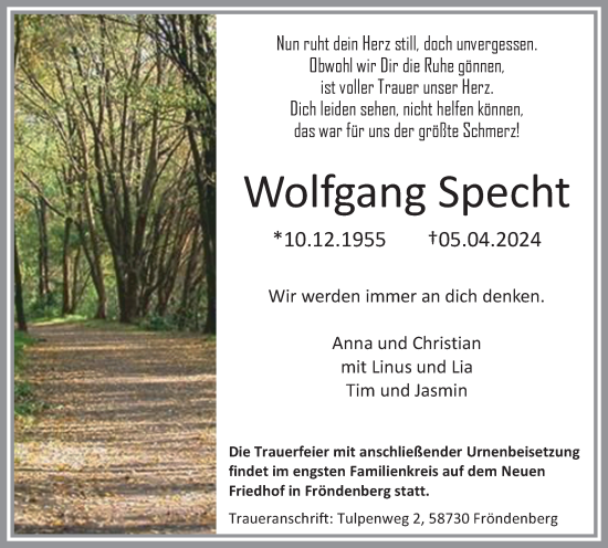 Traueranzeige von Wolfgang Specht von Tageszeitung