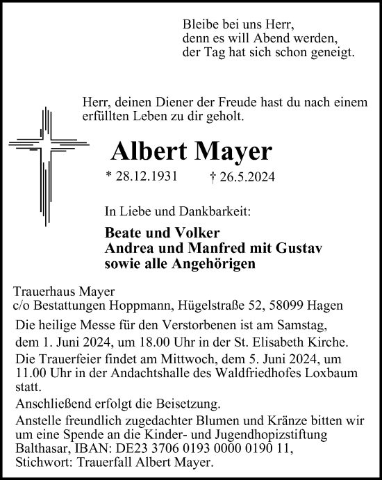 Traueranzeige von Albert Mayer von Tageszeitung
