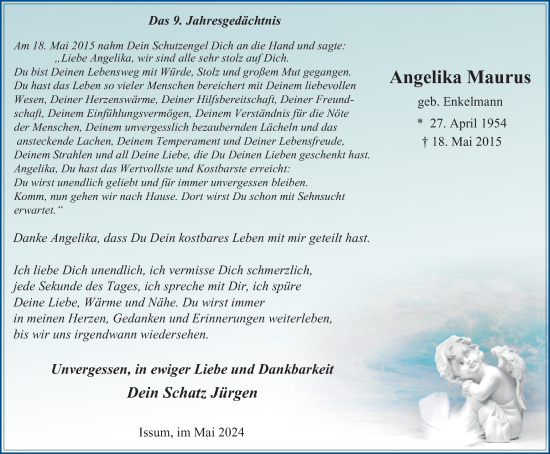 Traueranzeige von Angelika Maurus von Tageszeitung