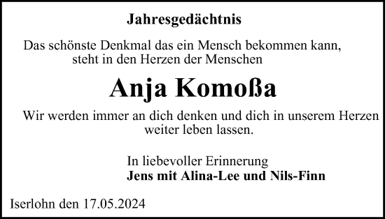 Traueranzeige von Anja Komoßa von Tageszeitung