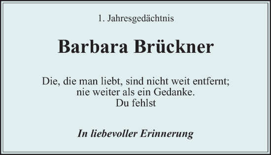 Traueranzeige von Barbara Brückner von Tageszeitung