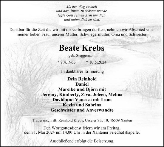 Traueranzeige von Beate Krebs von Tageszeitung
