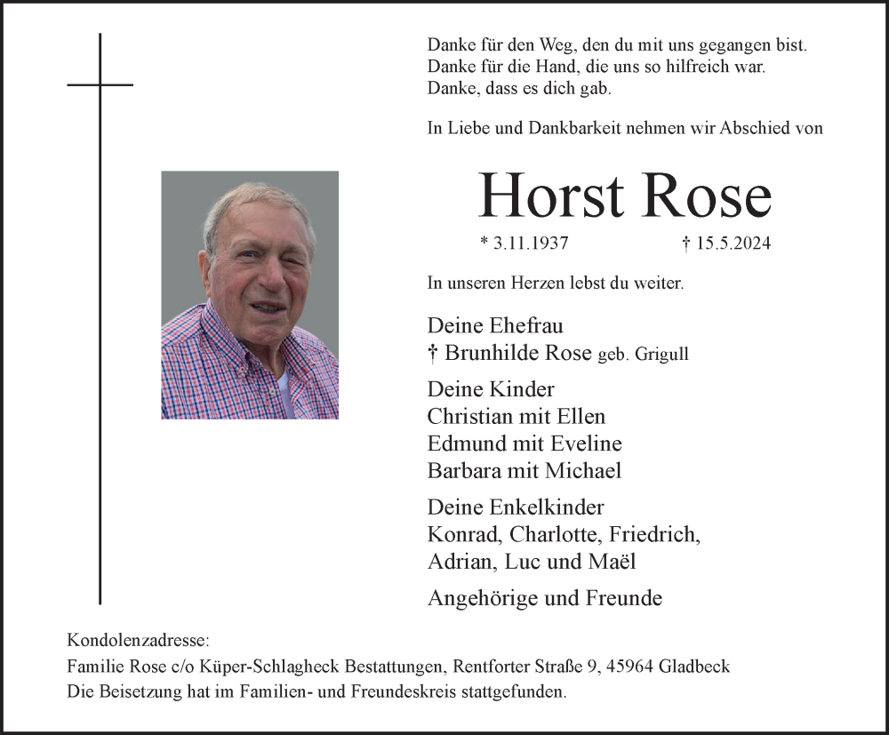  Traueranzeige für Horst Rose vom 25.05.2024 aus FUNKE Medien NRW GmbH