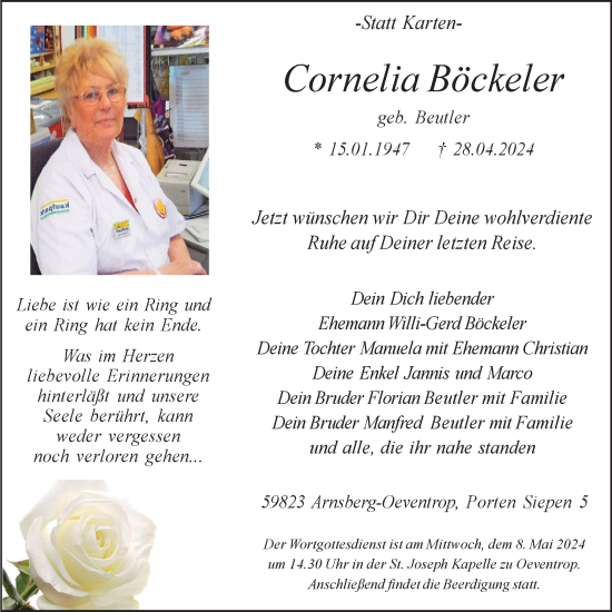 Traueranzeige von Cornelia Böckeler von Tageszeitung