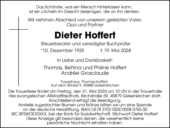 Traueranzeige von Dieter Hoffert von Tageszeitung
