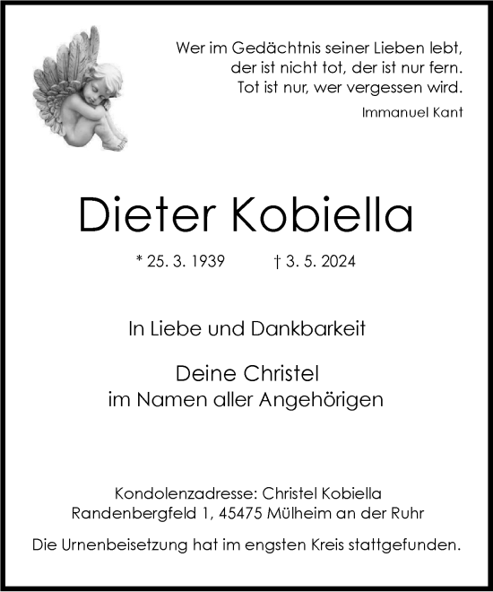 Traueranzeige von Dieter Kobiella von Tageszeitung