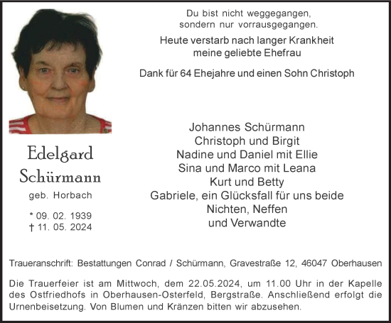 Traueranzeige von Edelgard Schürmann von Tageszeitung