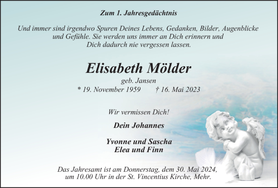 Traueranzeige von Elisabeth Mölder von Tageszeitung