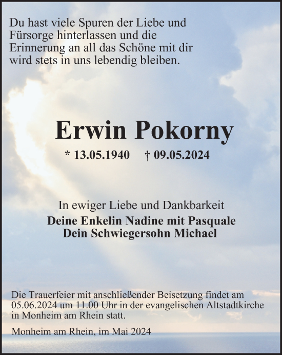 Traueranzeige von Erwin Pokorny von Tageszeitung