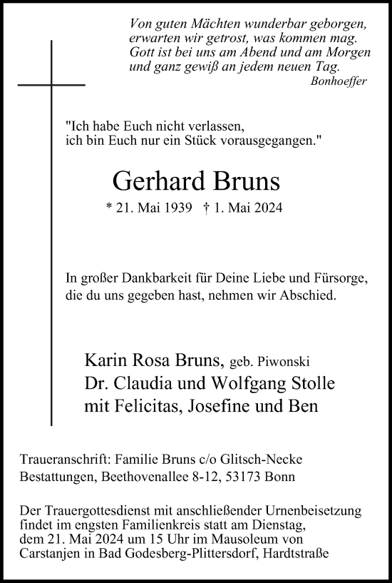 Traueranzeige von Gerhard Bruns von Tageszeitung
