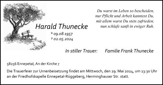 Traueranzeige von Harald Thunecke von Tageszeitung