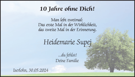 Traueranzeige von Heidemarie Supej von Tageszeitung