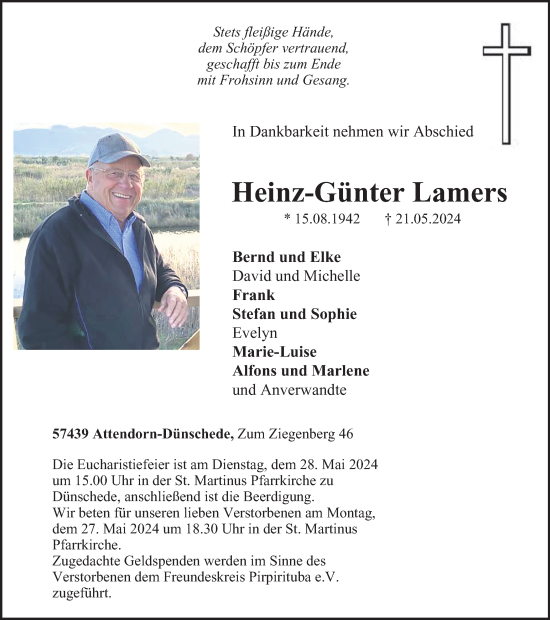 Traueranzeige von Heinz-Günter Lamers von Tageszeitung