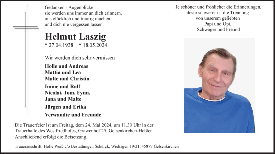 Traueranzeige von Helmut Laszig von Tageszeitung