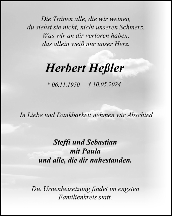 Traueranzeige von Herbert Heßler von Tageszeitung