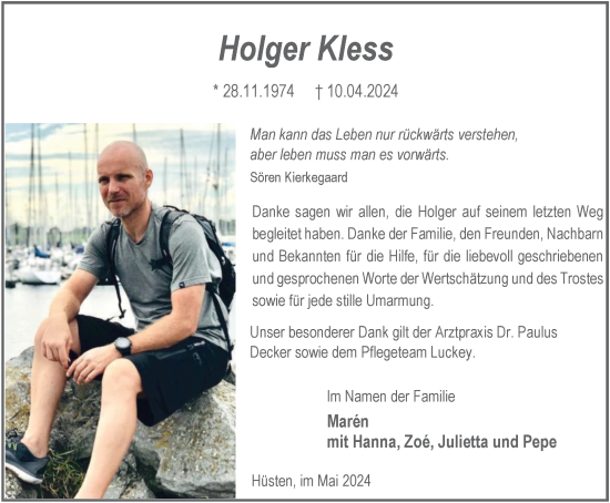 Traueranzeige von Holger Kless von Tageszeitung