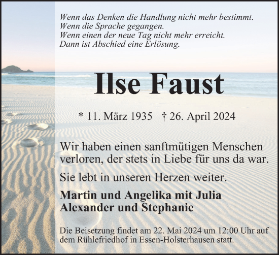 Traueranzeige von Ilse Faust von Tageszeitung