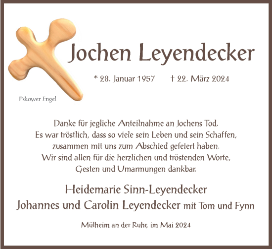 Traueranzeige von Jochen Leyendecker von Tageszeitung