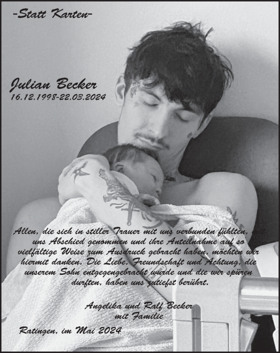 Traueranzeige von Julian Becker von Tageszeitung