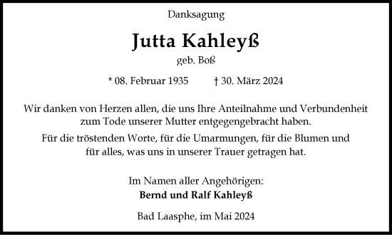 Traueranzeige von Jutta Kahleyß von Tageszeitung
