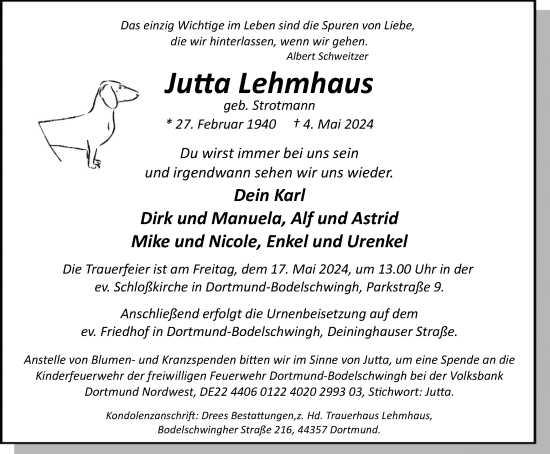 Traueranzeige von Jutta Lehmhaus von Tageszeitung