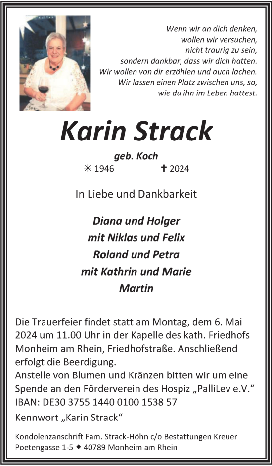 Traueranzeige von Karin Strack von Tageszeitung