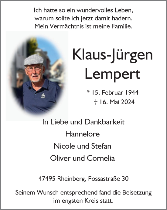 Traueranzeige von Klasu-Jürgen Lempert von Tageszeitung