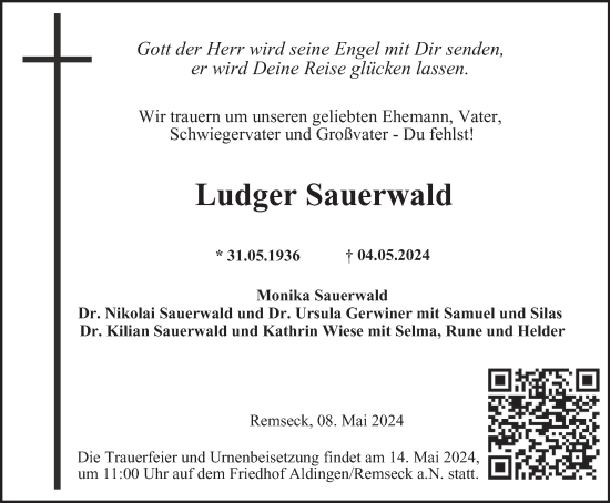 Traueranzeige von Ludger Sauerwald von Tageszeitung