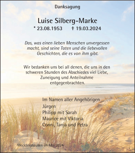 Traueranzeige von Luise Silberg-Marke von Tageszeitung