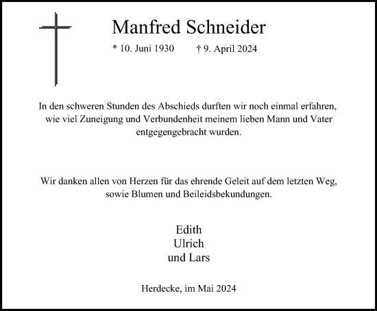 Traueranzeige von Manfred Schneider von Tageszeitung
