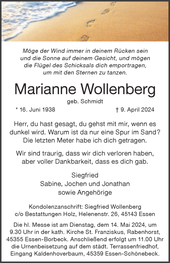 Traueranzeige von Marianne Wollenberg von Tageszeitung