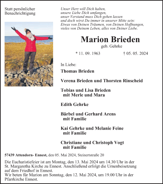 Traueranzeige von Marion Brieden von Tageszeitung