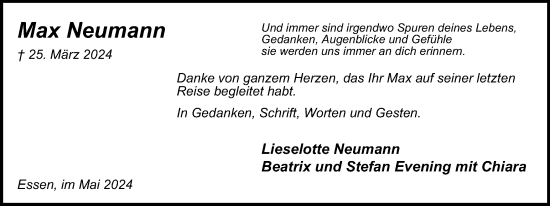 Traueranzeige von Max Neumann von Tageszeitung