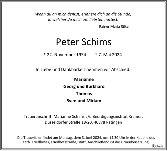 Traueranzeige von Peter Schims von Tageszeitung