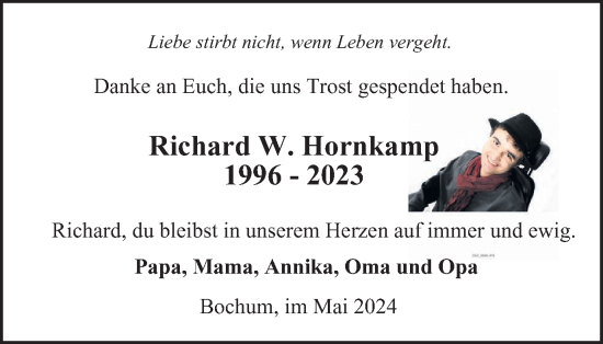 Traueranzeige von Richard W. Hornkamp von Tageszeitung