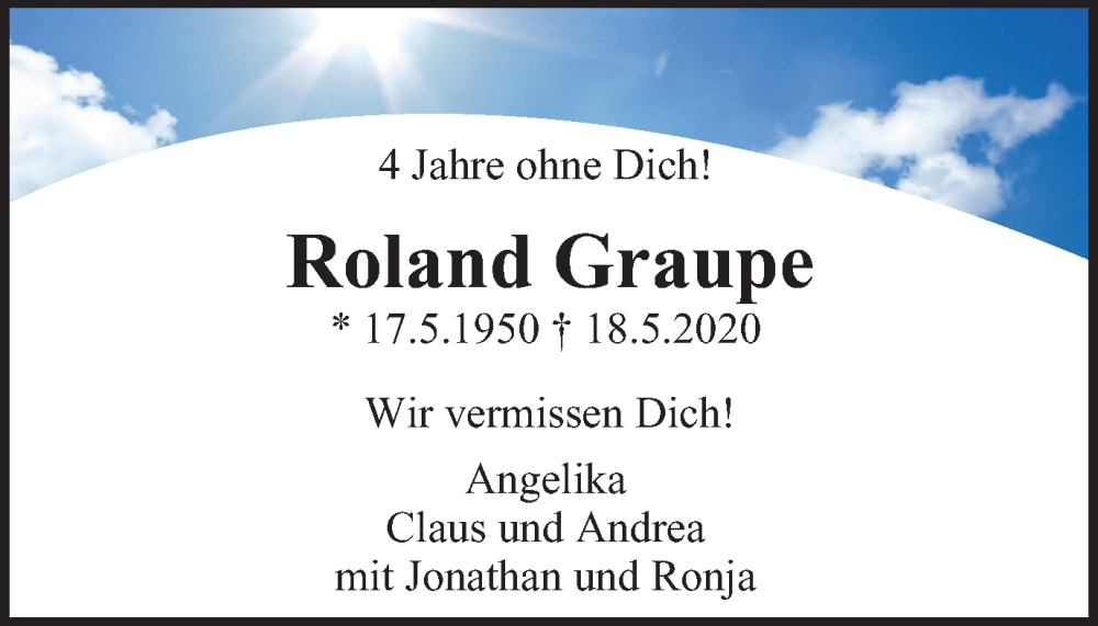  Traueranzeige für Roland Graupe vom 18.05.2024 aus Tageszeitung