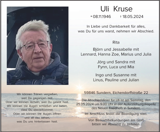 Traueranzeige von Uli Kruse von Tageszeitung