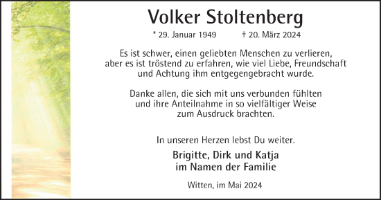 Traueranzeige von Volker Stoltenberg von Tageszeitung