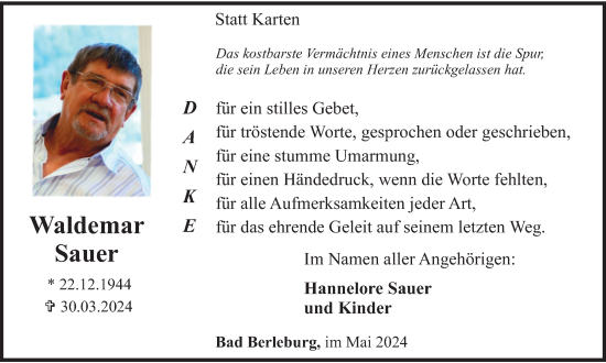 Traueranzeige von Waldemar Sauer von Tageszeitung