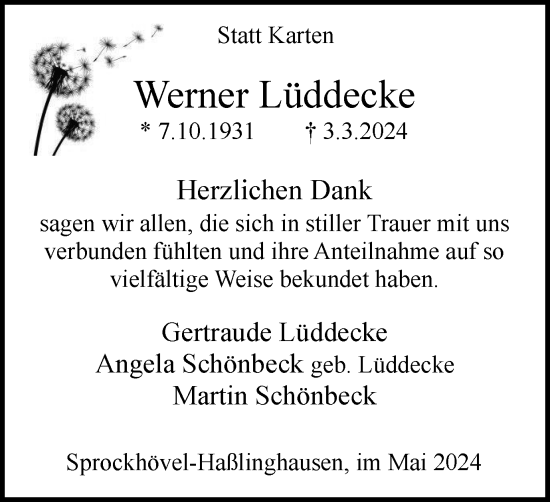 Traueranzeige von Werner Lüddecke von Tageszeitung