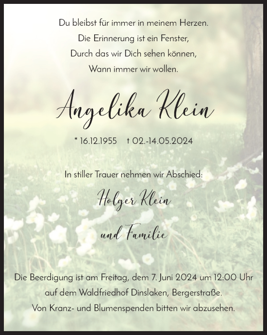 Traueranzeige von Angelika Klein von Tageszeitung