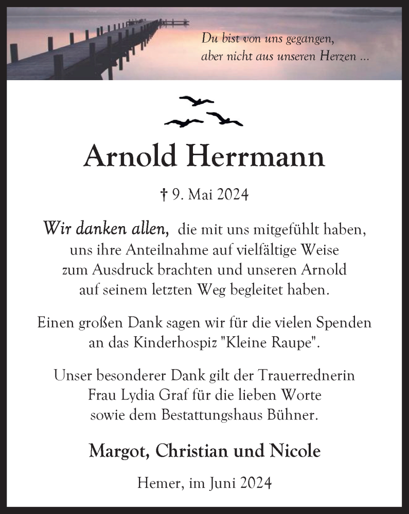  Traueranzeige für Arnold Herrmann vom 15.06.2024 aus Tageszeitung