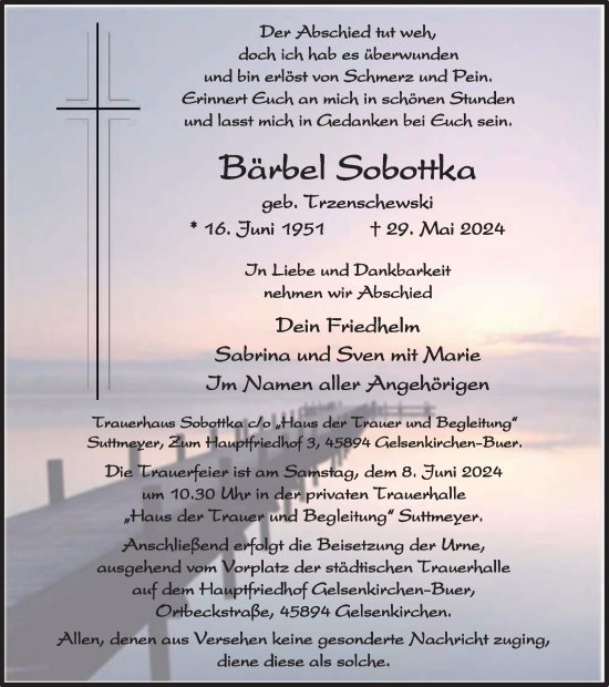 Traueranzeige von Bärbel Sobottka von Tageszeitung