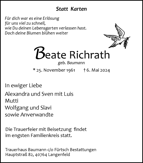 Traueranzeige von Beate Richrath von Tageszeitung