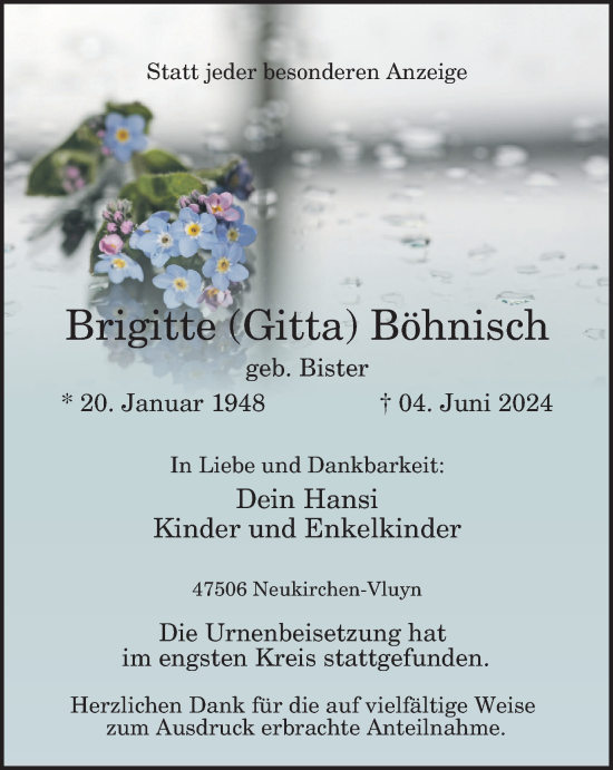Traueranzeige von Brigitte  Böhnisch von Tageszeitung